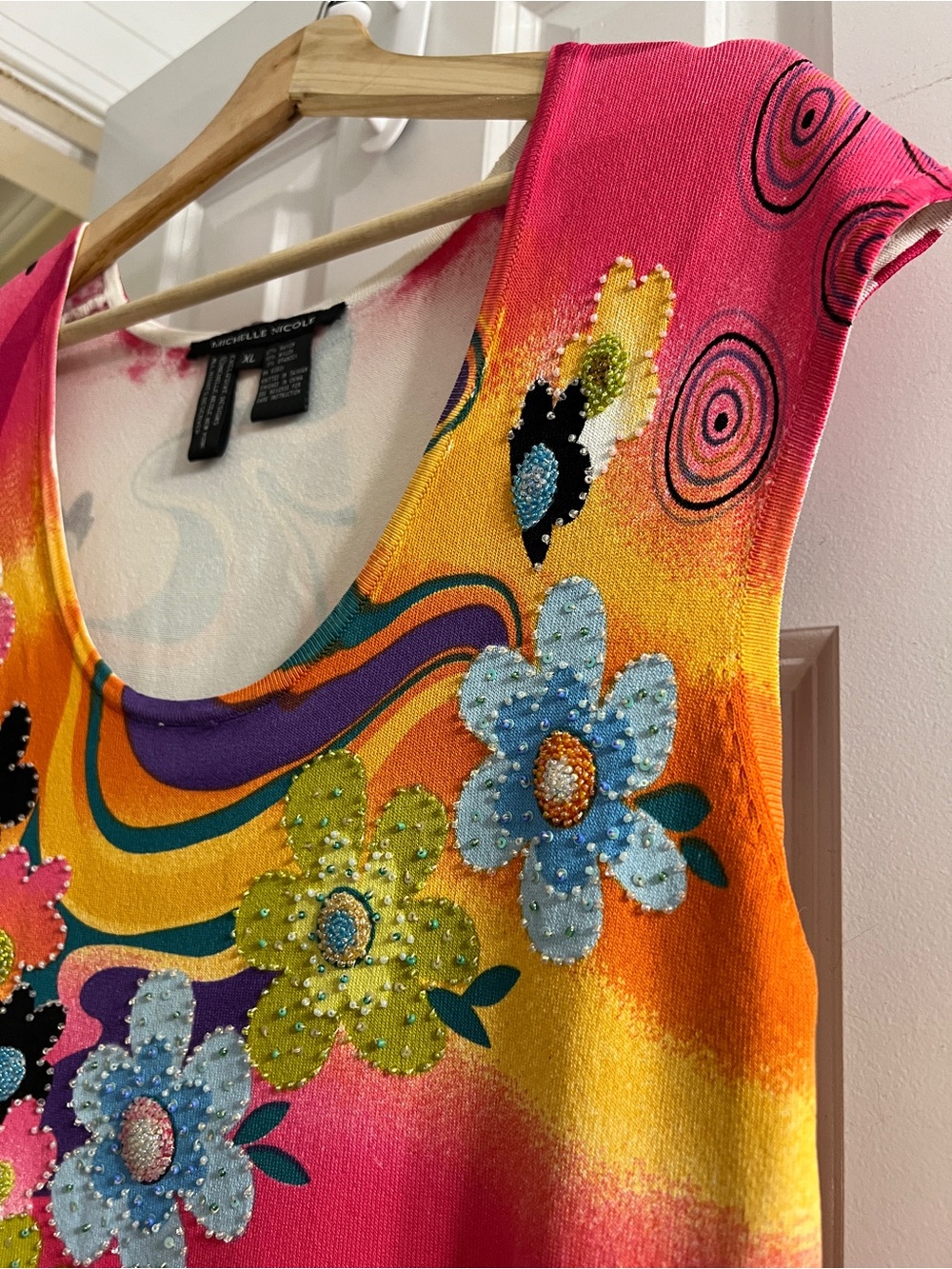Y2K Michelle Nicole Bright Floral Scoop Neck Tank Blouse Rayon -XL - Picture 4 of 8